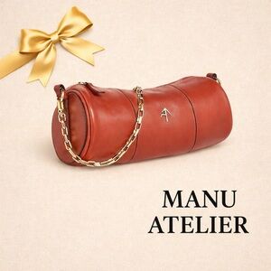 Manu Atelier Cylinder Shoulder Bag Redbole Brown Leather Gold Chain